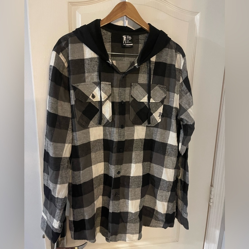 Men's Black‎ and Gray Plaid Shirt Jacket